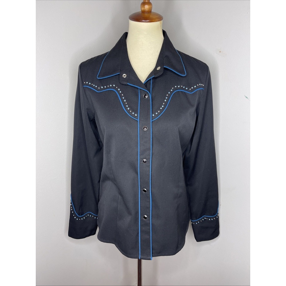Womens Scully Black Western Shirt Rhinestone Cross Medium M